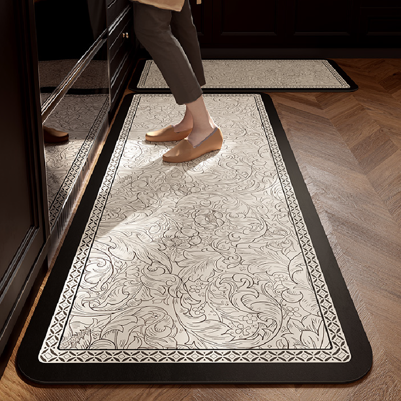 monotone simple elegance flower kitchen mat