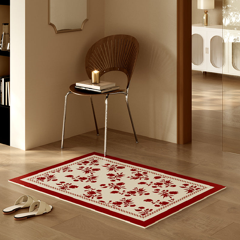 burgundy red fower door mat