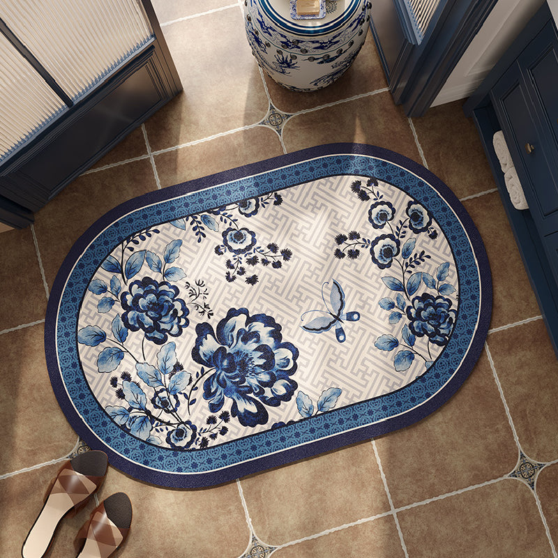 blue flower elegance bath mat
