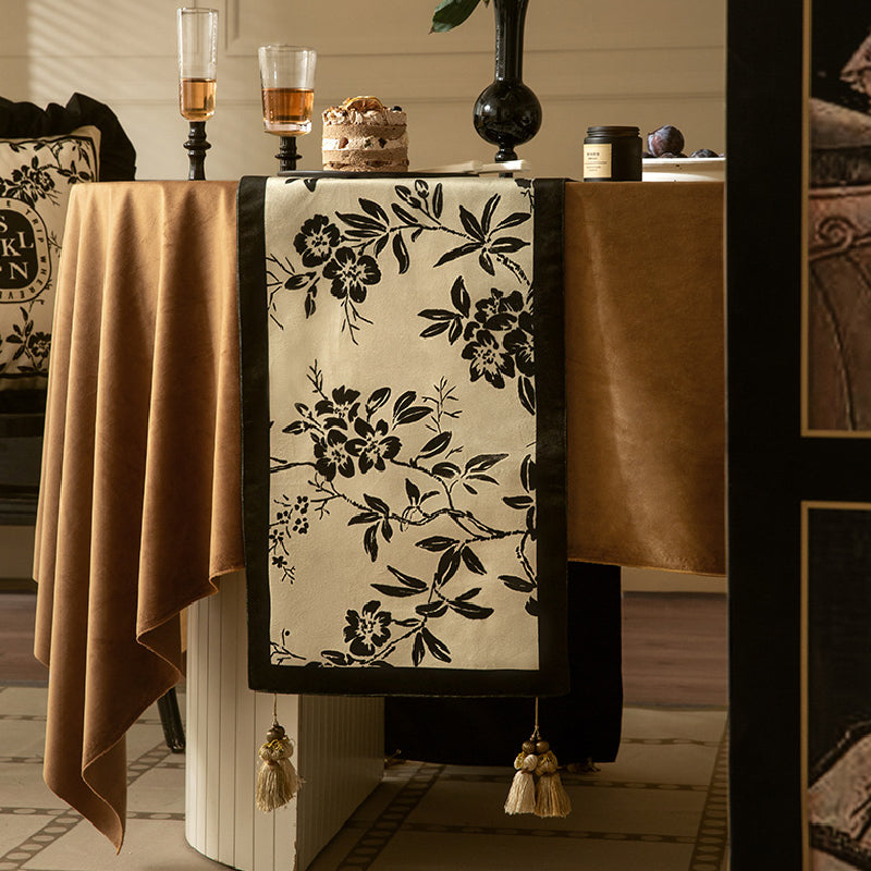 monotone floral table runner