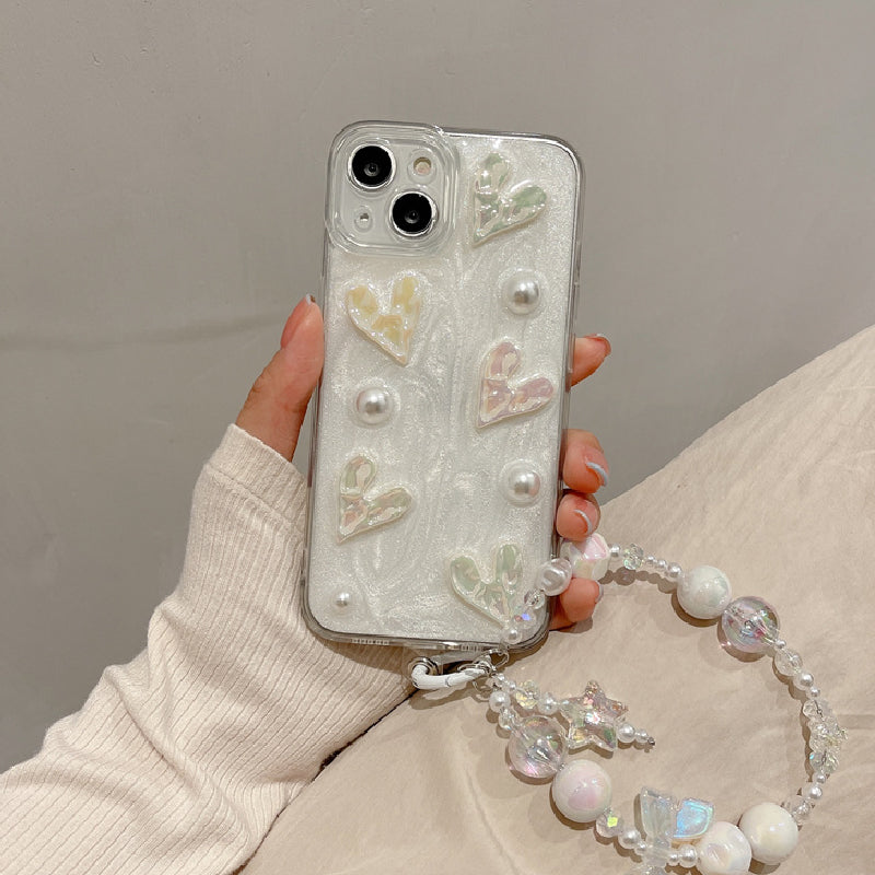 white pearl heart iphone case