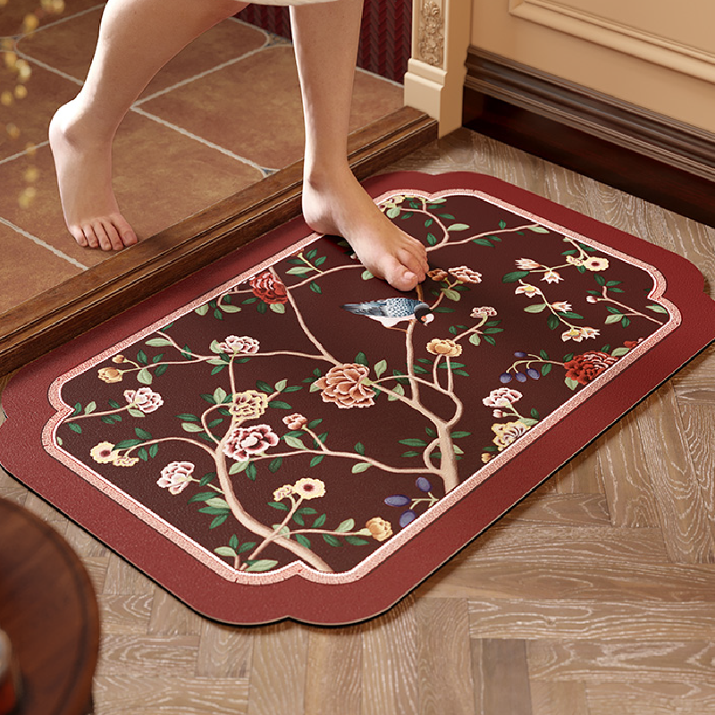 2design burgundy elegance flower bath mat