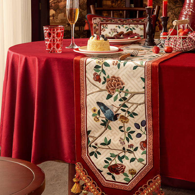 white red flower elegance table runner