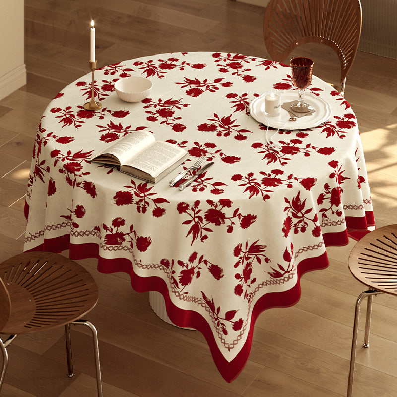 burgundy red fower table cloth
