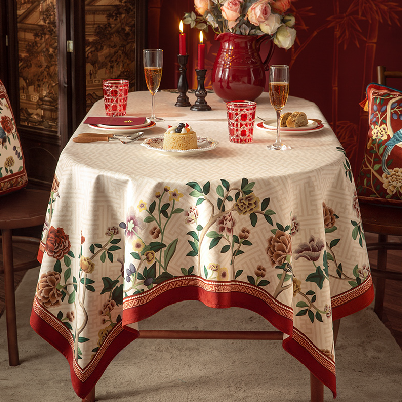 white red flower elegance table cloth