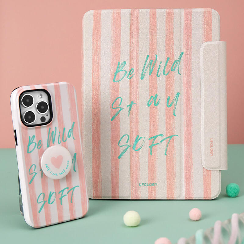 pink stripe logo iPad case