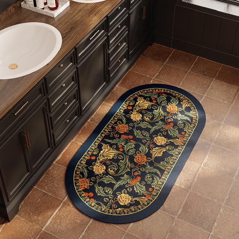 elegance floral navy toilet mat