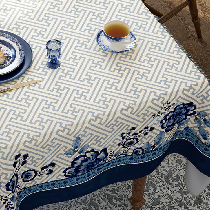 blue flower elegance table cloth