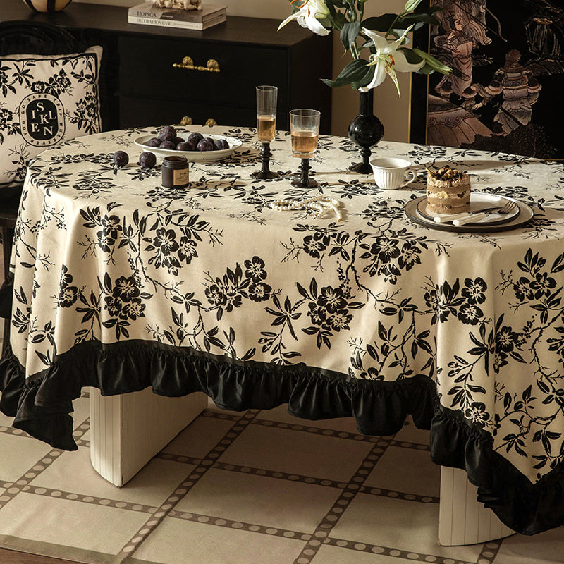 monotone floral table cloth