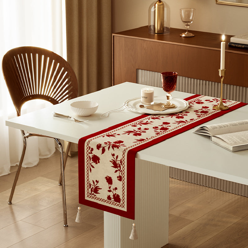 burgundy red fower table runner