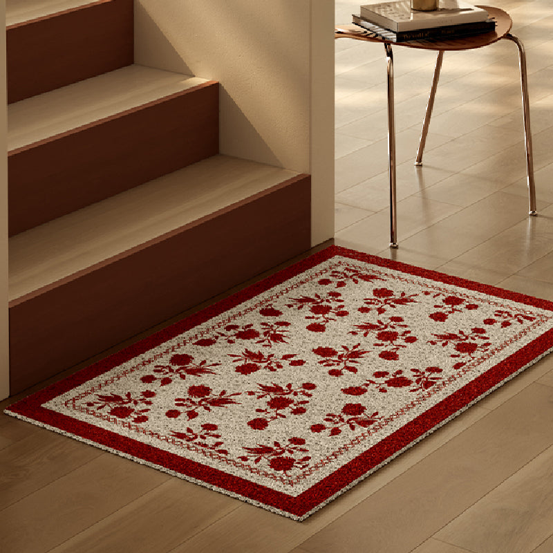 burgundy red fower PVC door mat