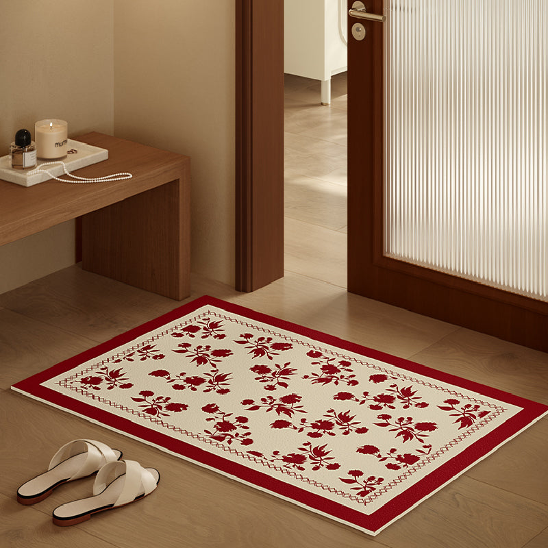 burgundy red fower door mat