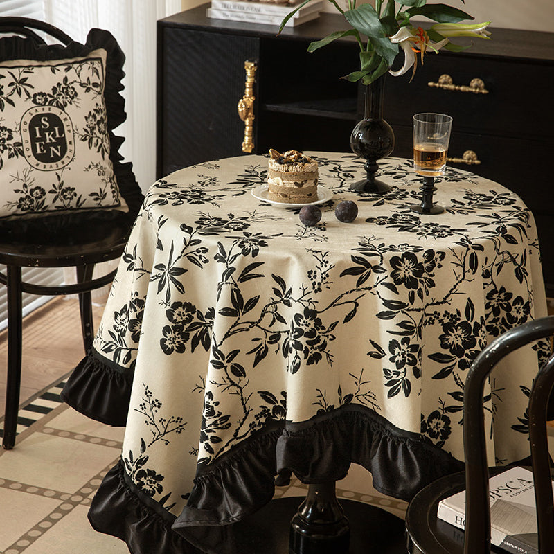 monotone floral table cloth