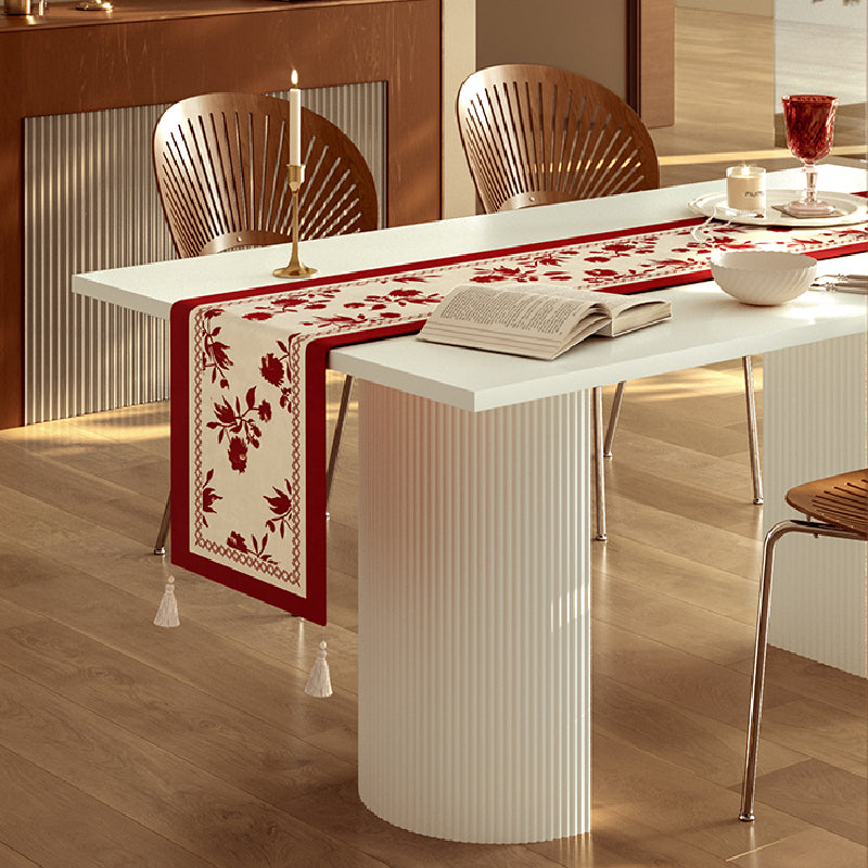 burgundy red fower table runner
