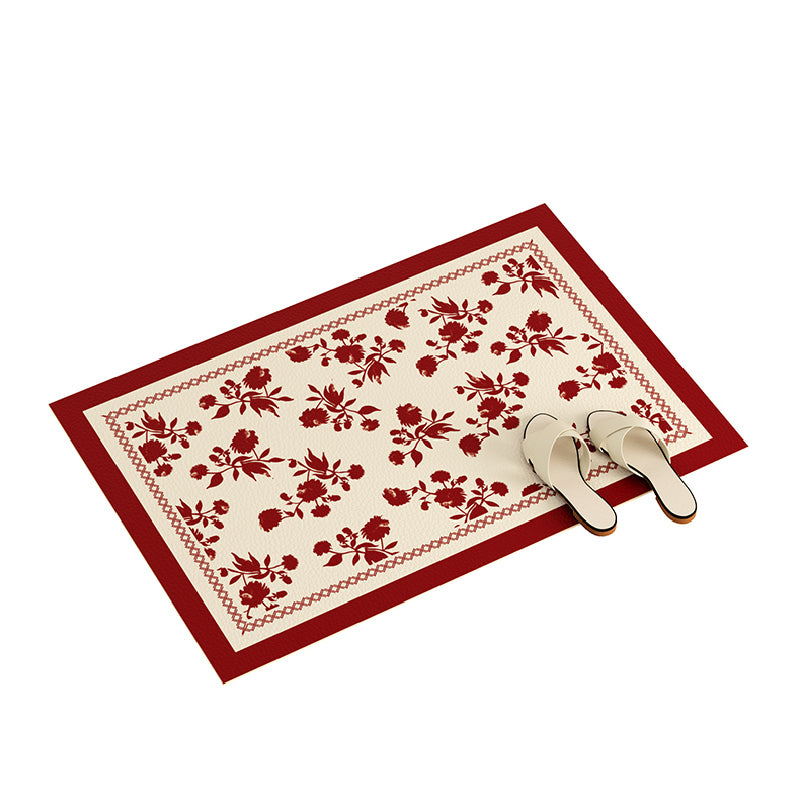 burgundy red fower door mat