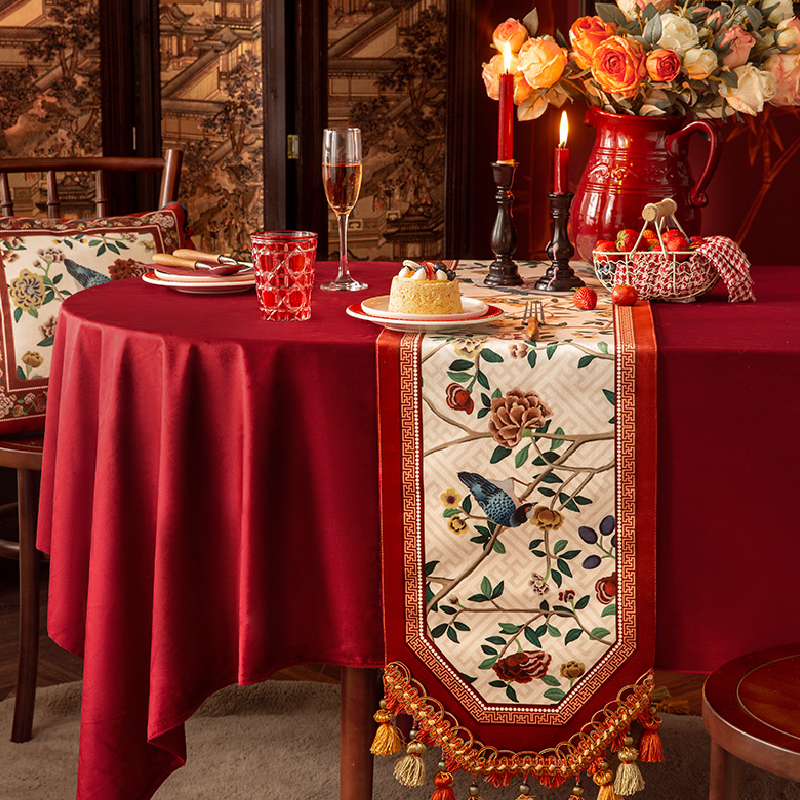 white red flower elegance table runner