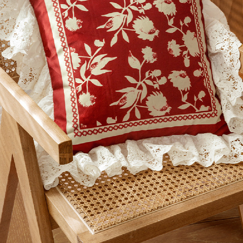 3design burgundy red fower frill cushion