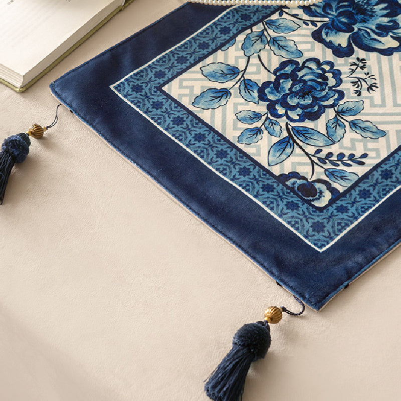 blue flower elegance table runner
