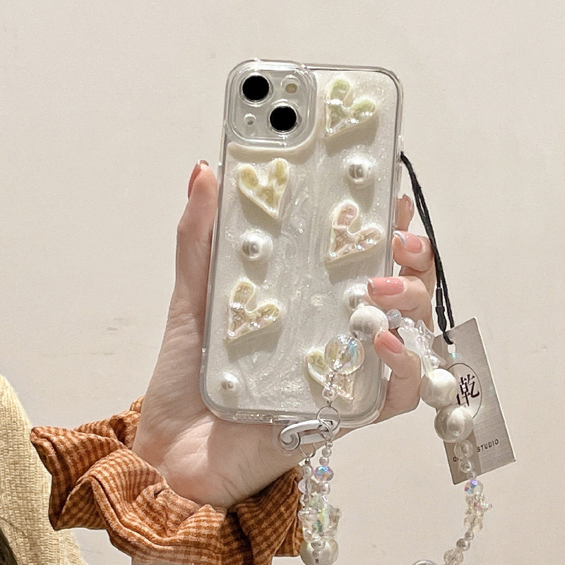 white pearl heart iphone case