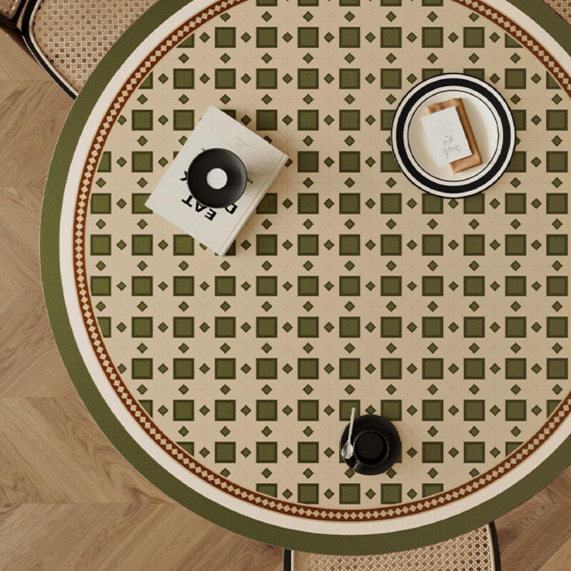green retro tile round table mat