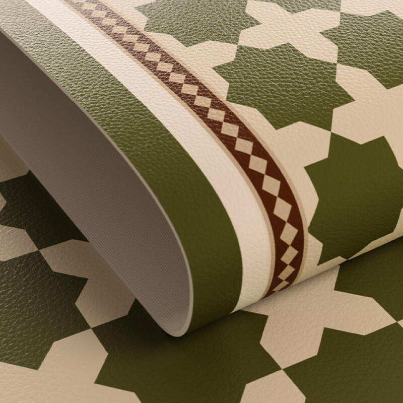 green retro tile square shelf mat
