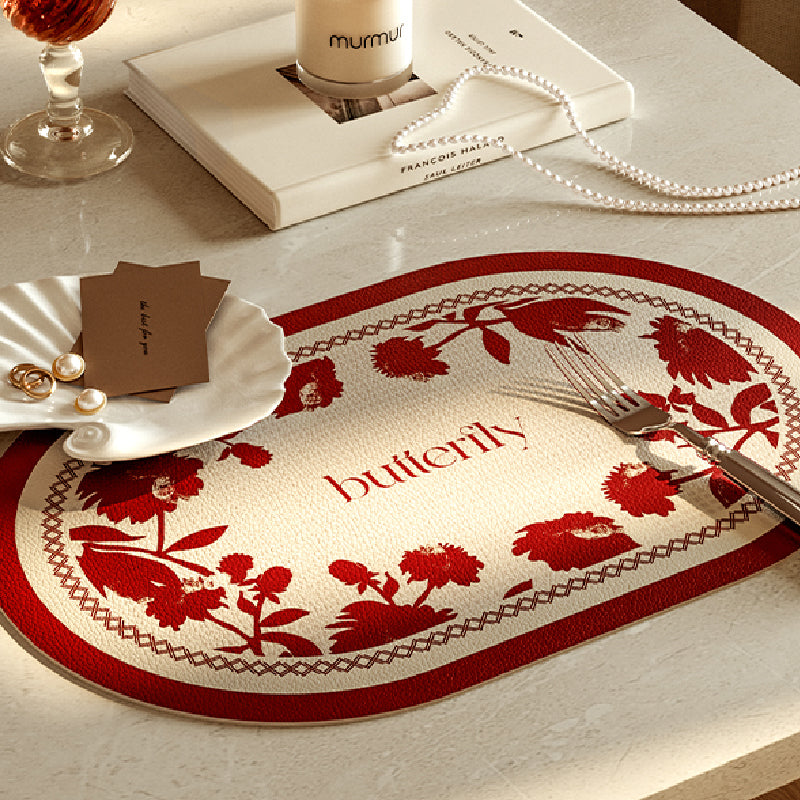 2design burgundy red fower round place mat