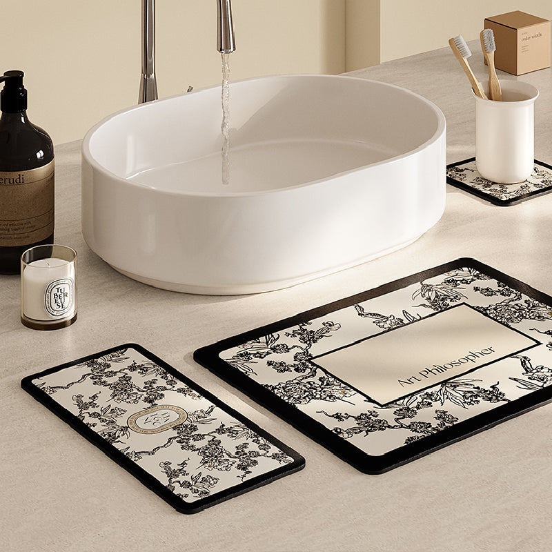 monotone floral bathroom coaster
