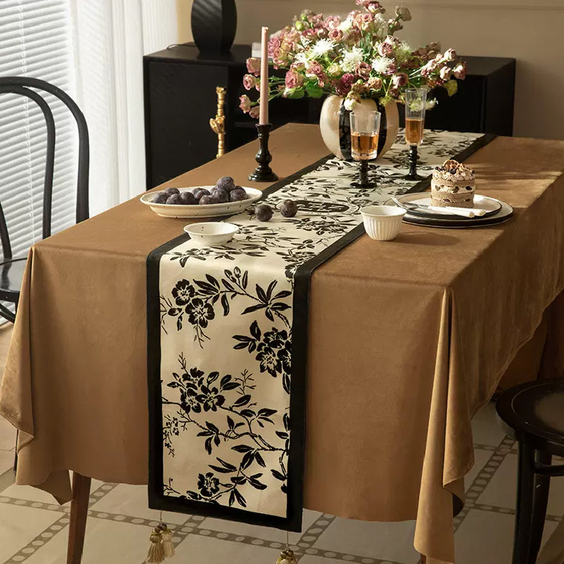 monotone floral table runner