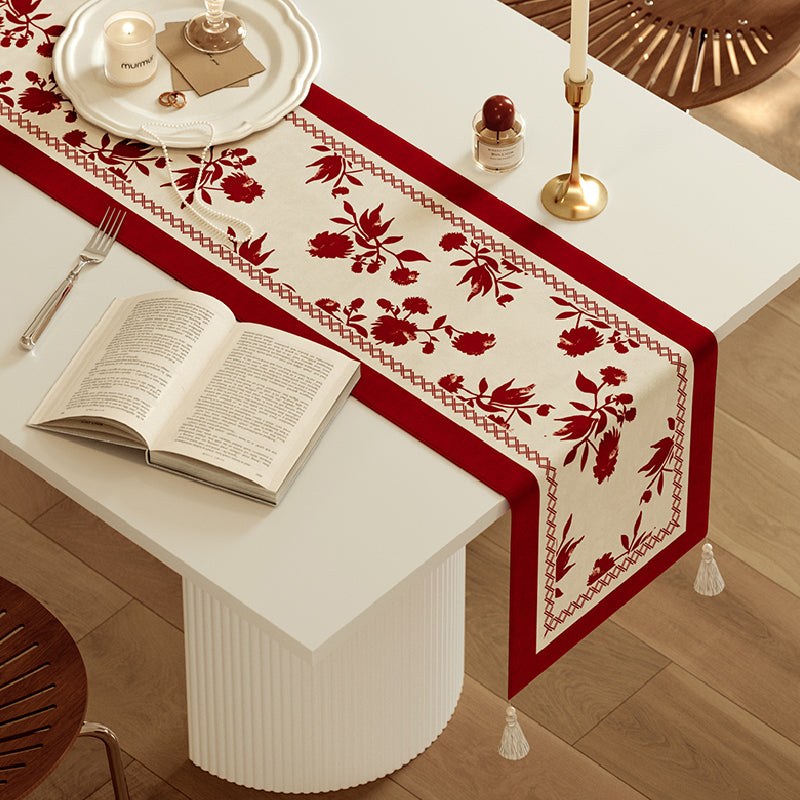burgundy red fower table runner