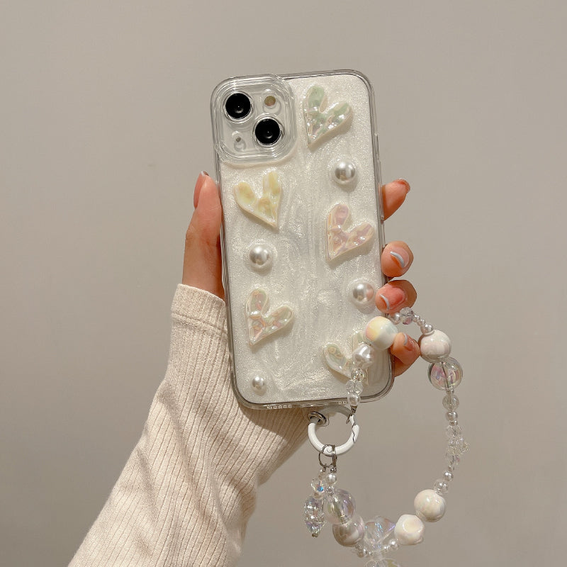 white pearl heart iphone case