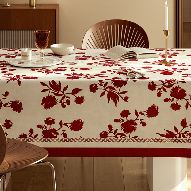 burgundy red fower table cloth