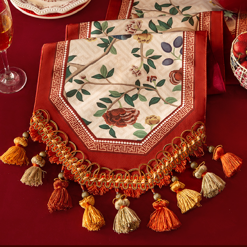 white red flower elegance table runner