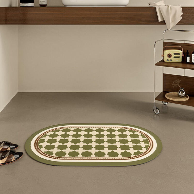 green retro tile bath mat