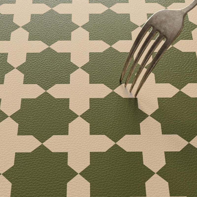 green retro tile round table mat