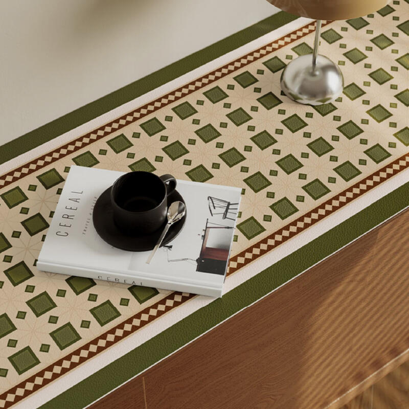 green retro tile square shelf mat