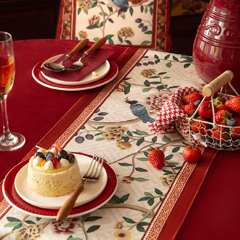 white red flower elegance table runner