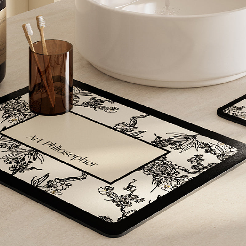 monotone floral bathroom coaster