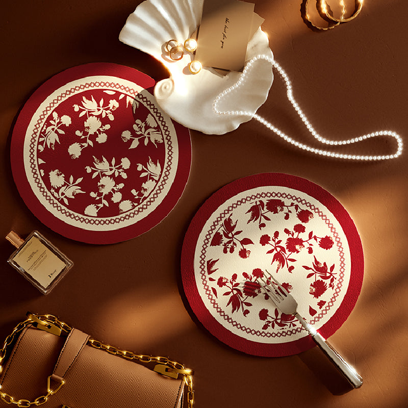 2design burgundy red fower round coaster