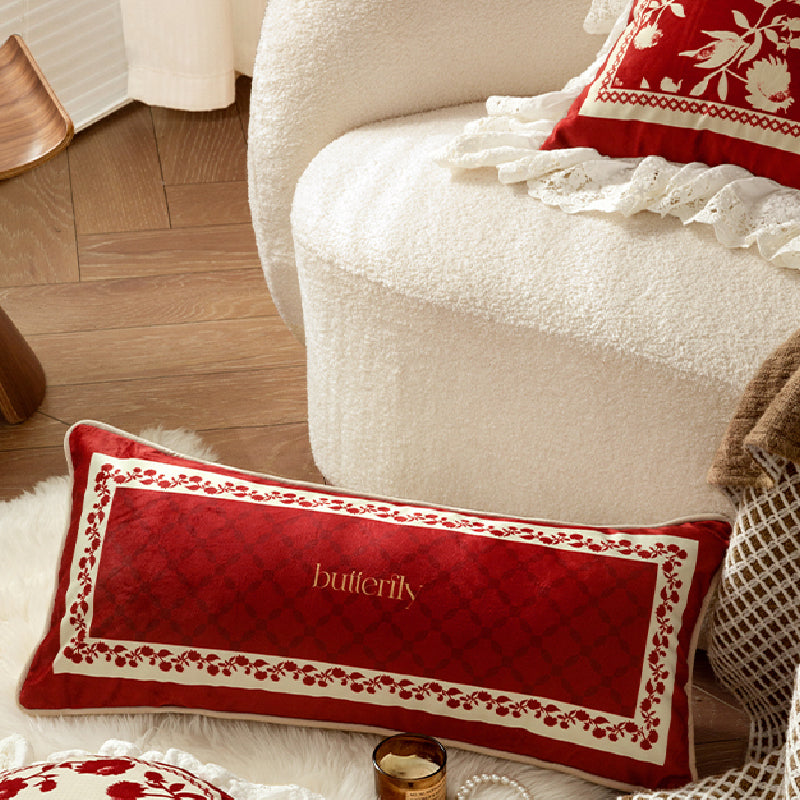3design burgundy red fower frill cushion