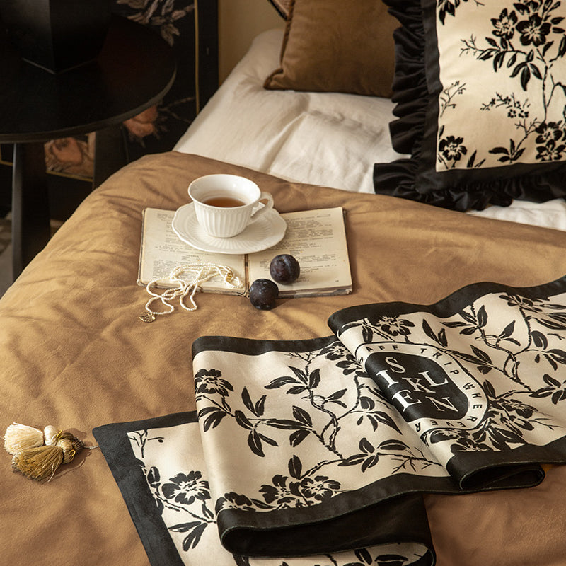 monotone floral table runner