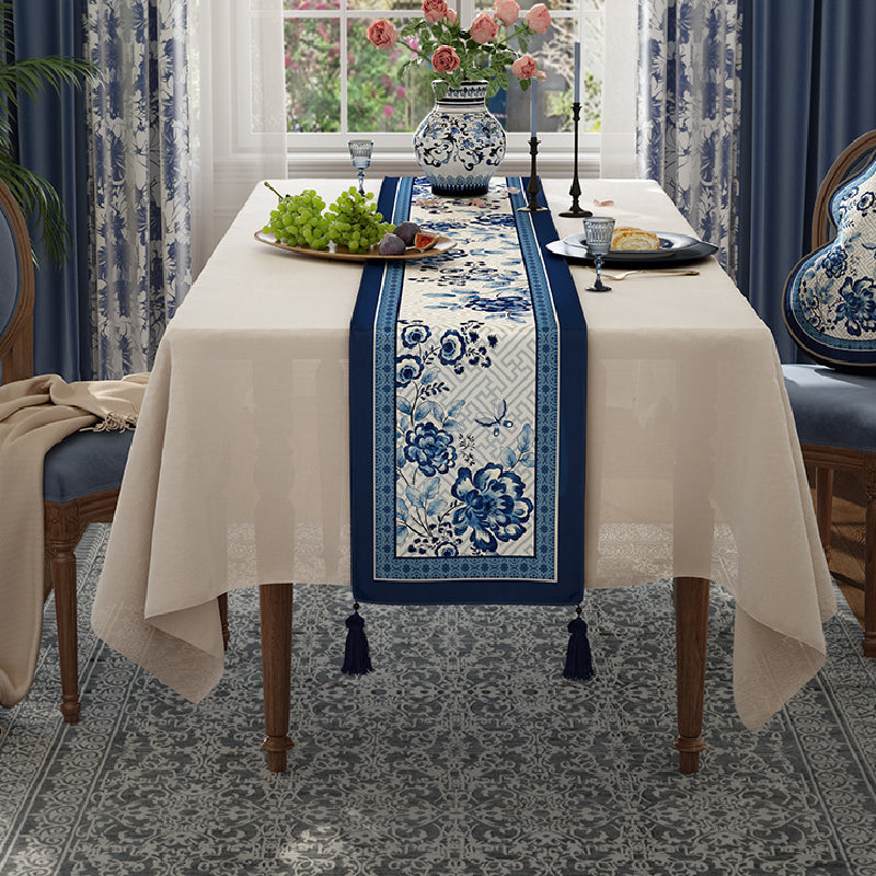 blue flower elegance table runner