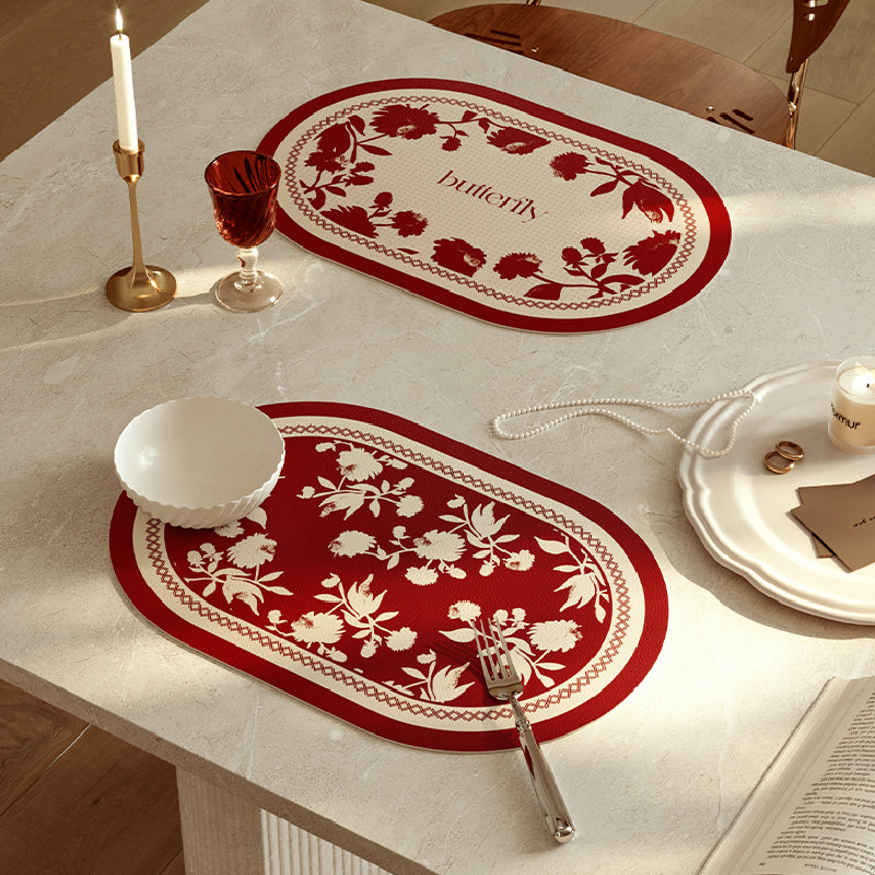 2design burgundy red fower round place mat