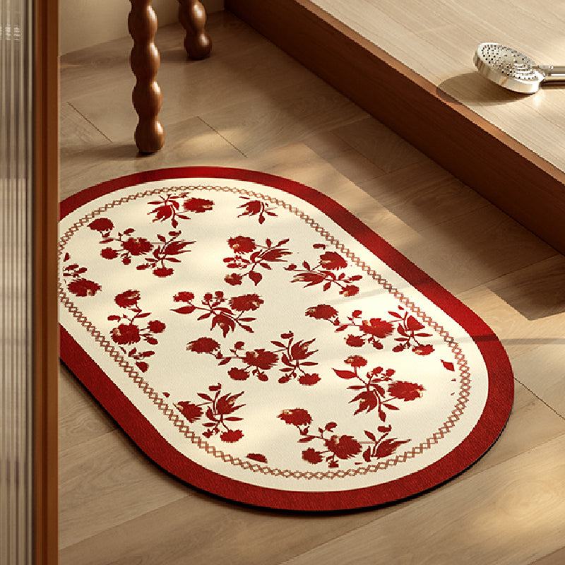 burgundy red fower bath mat