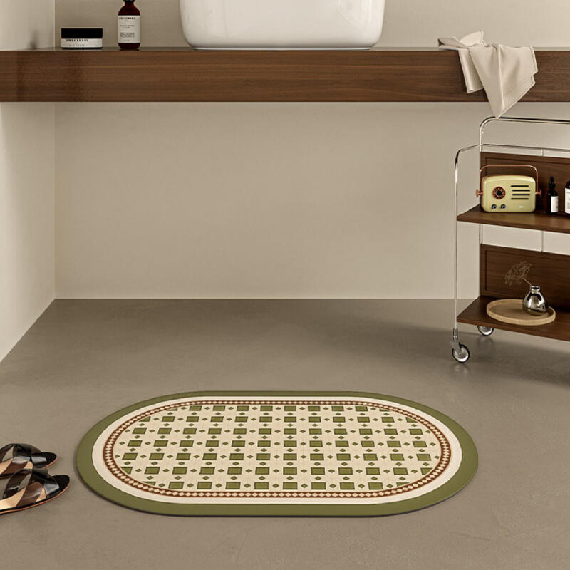 green retro tile bath mat