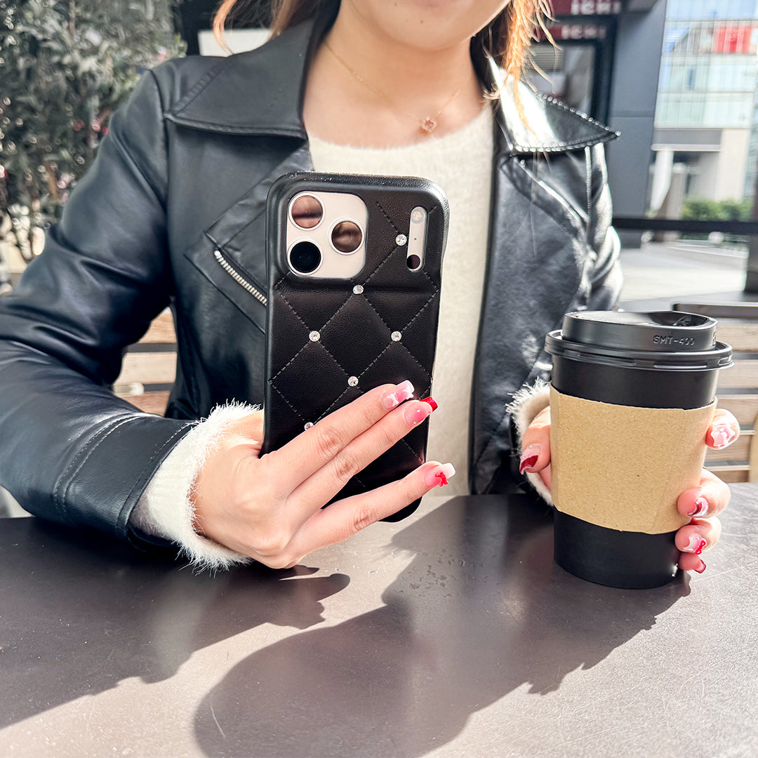 Luxe quilting Crystal stone iPhone case