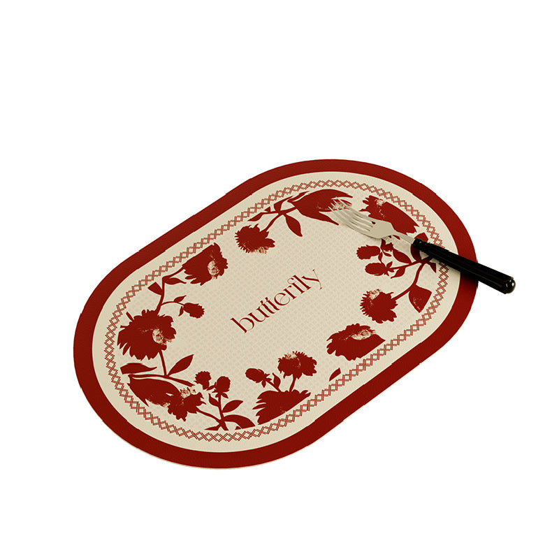 2design burgundy red fower round place mat
