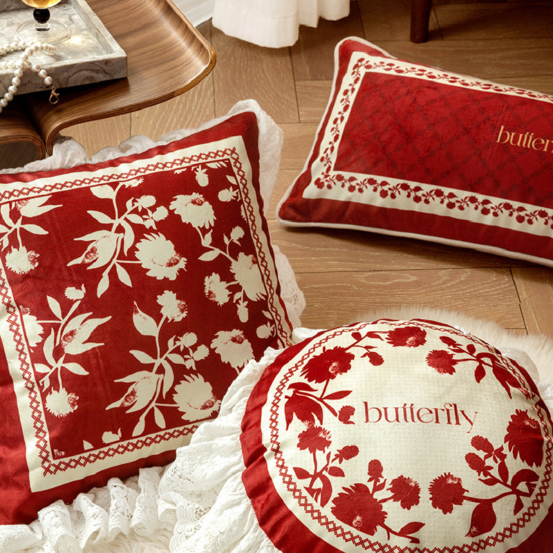 3design burgundy red fower frill cushion