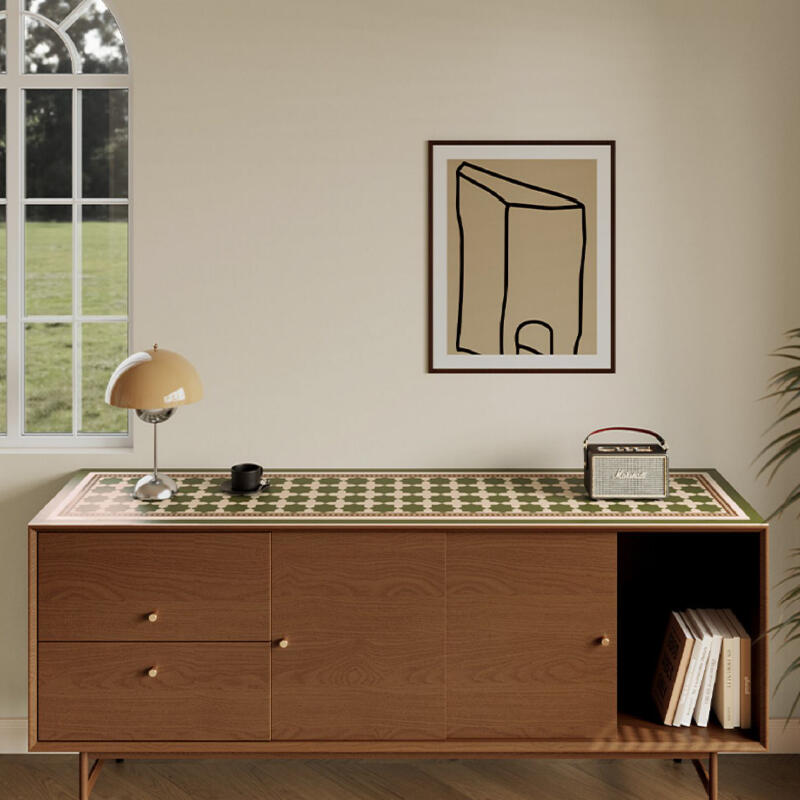 green retro tile square shelf mat