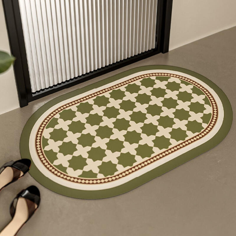 green retro tile bath mat