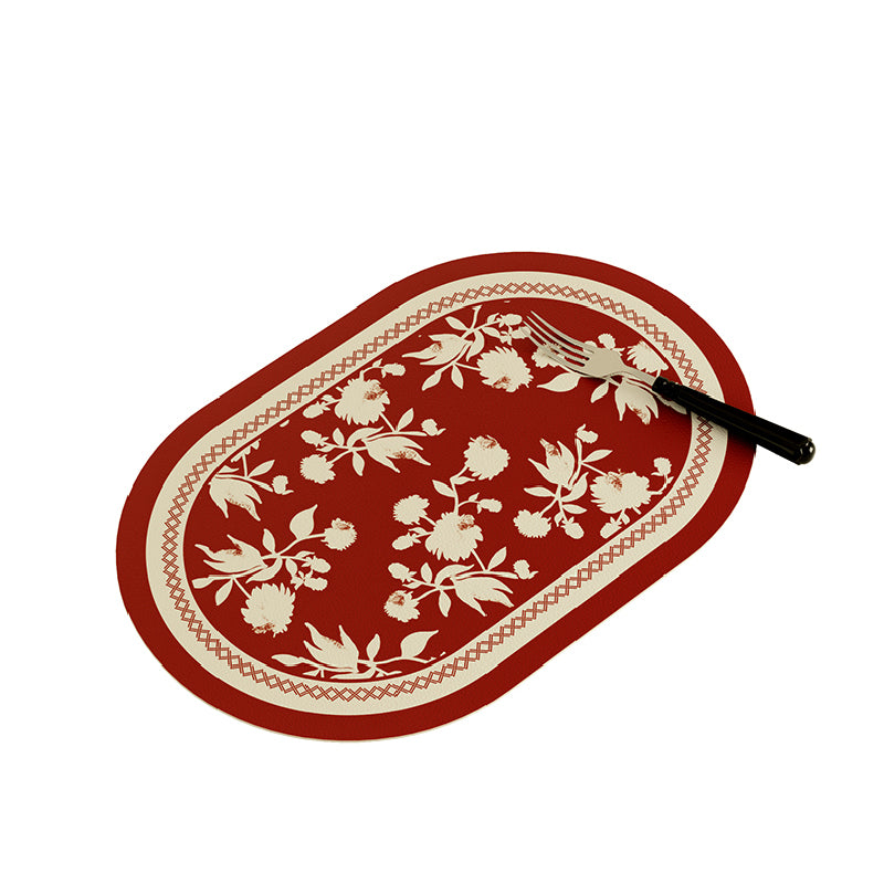 2design burgundy red fower round place mat